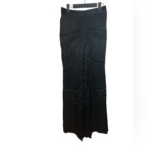 Express Black Satin High Waisted Flare High Slit Pants